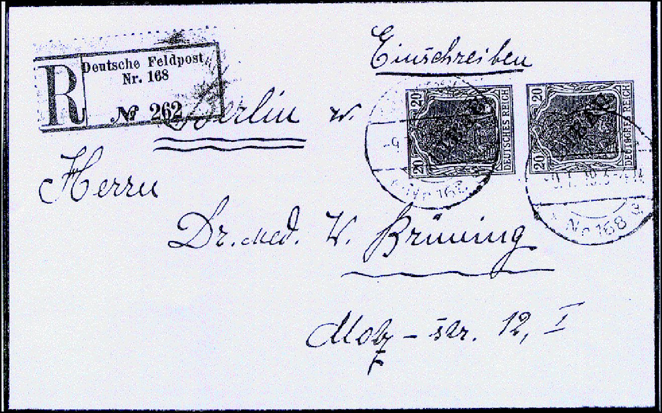 Einschreibe-Brief vom 9. Januar 1919 nach Berlin, Stempel 168a