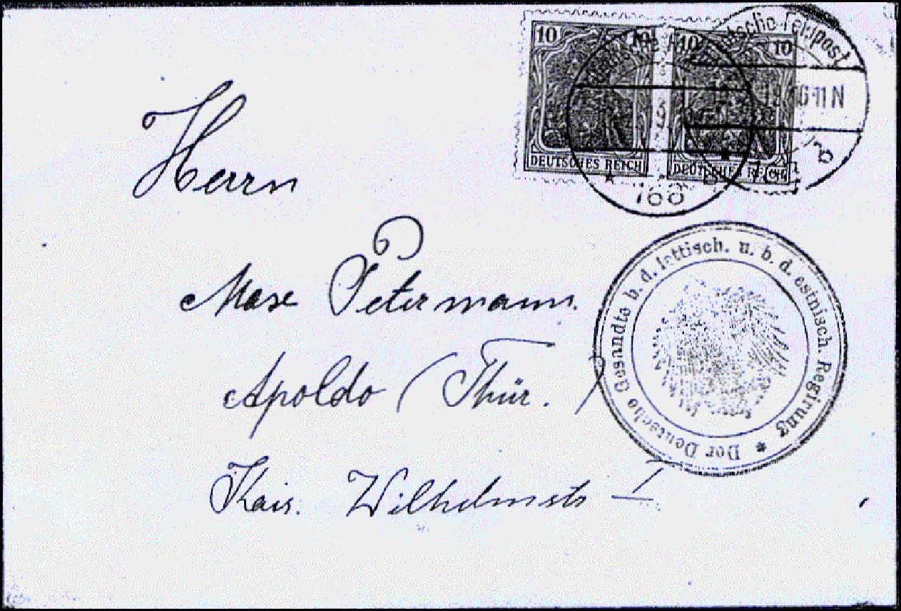 Brief nach Apolda mit Gesandten-Dienststempel