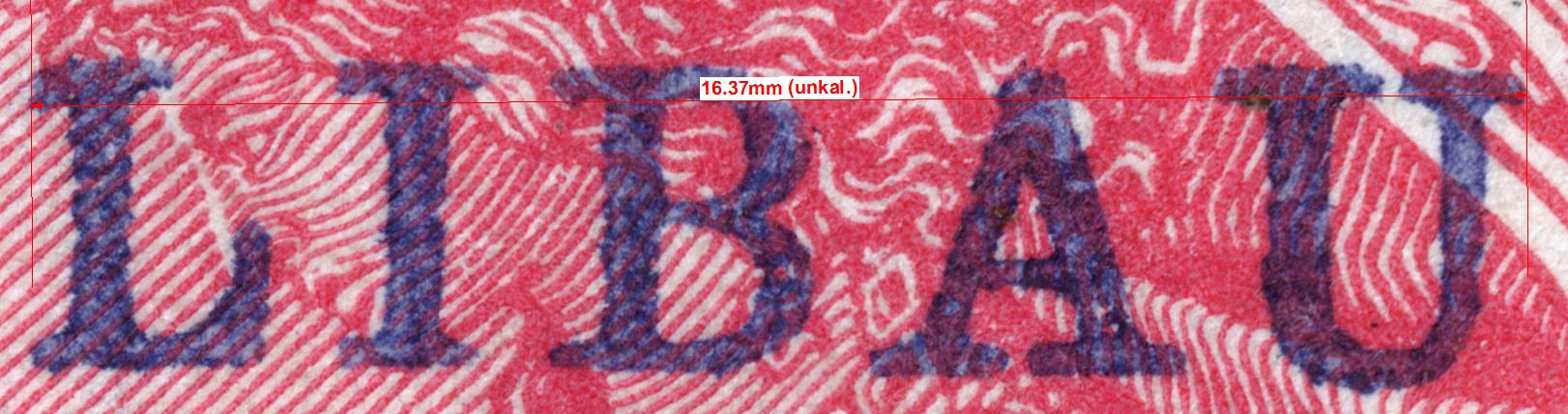 LIBAU-Aufdruck Typ I, Vermessung 16,37 mm