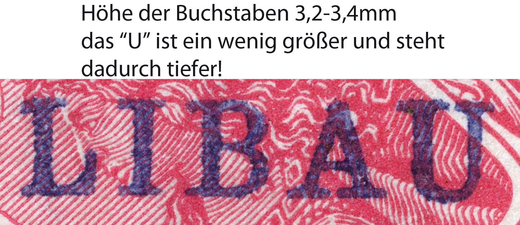 LIBAU-Aufdruck Typ I: Buchstabenh&ouml;he und Charakteristik des U