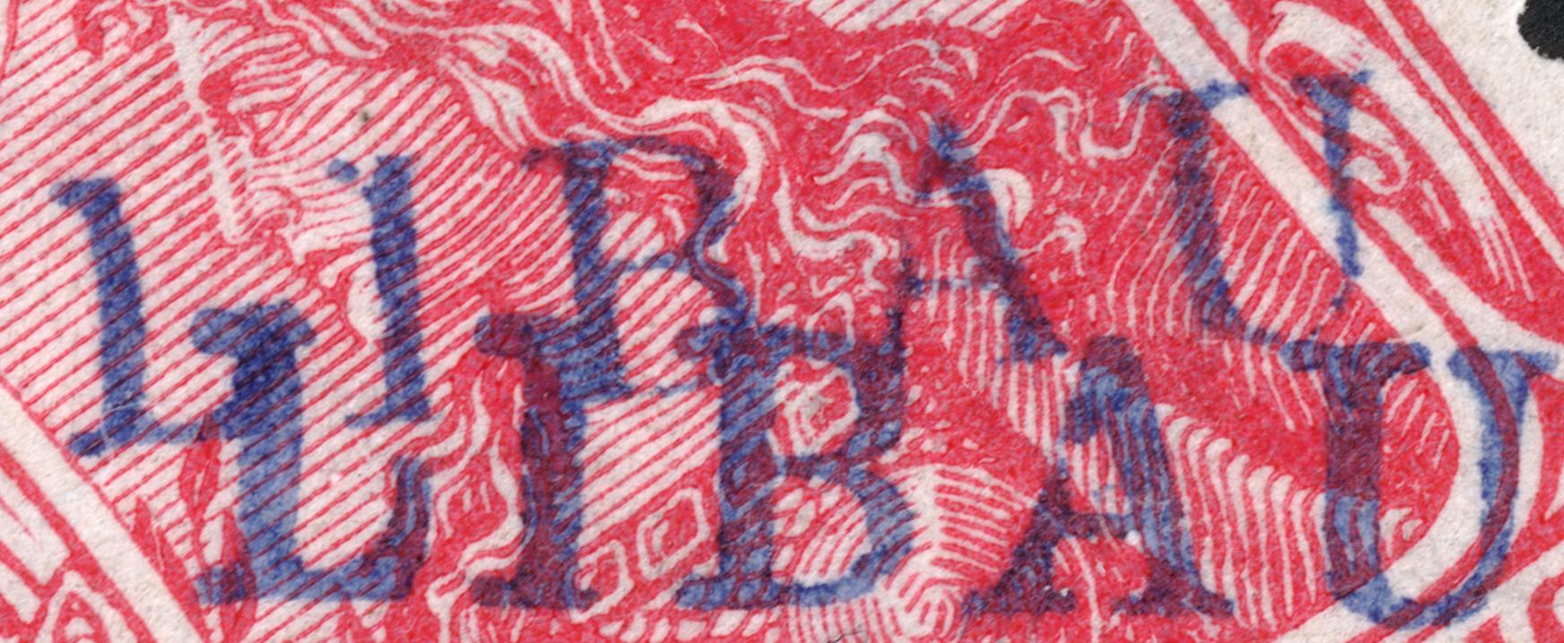 LIBAU-Aufdruck Typ II &ndash; Doppeldruck Violett auf Rot